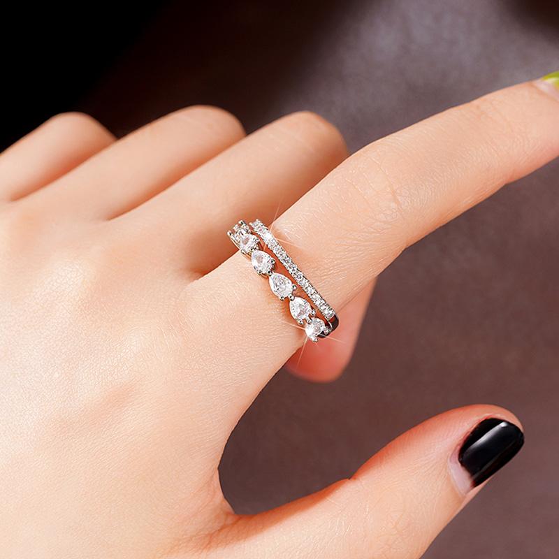 Huitan Luxury Water Drop CZ Women Rings for Wedding Sparkling  Color Engagement Party Brilliant Accessories Trendy Jewelry