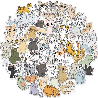 60 Graffiti-Aufkleber mit Cartoon-Katzenmotiv für Koffer, Gitarren, Notizbücher. Wasserdichte, beliebte DIY-Aufkleber – keine Rechtsverletzung.