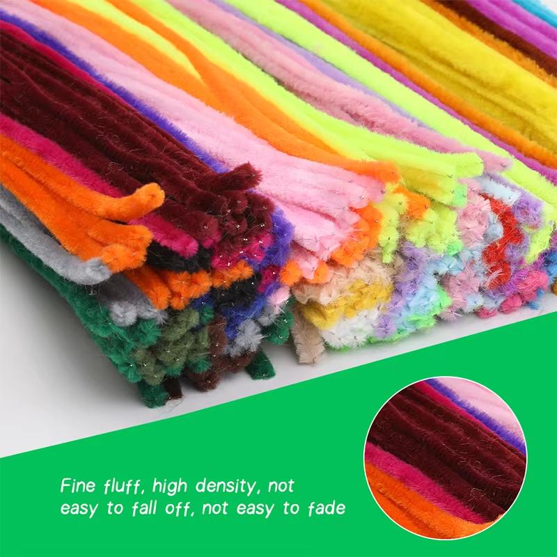 100pcs Colorful Chenille Stems Pipe Cleaners Plush Tinsel Stem Wired Twist Educational Toys Handmade Sticks Hair Strip DIY Craft