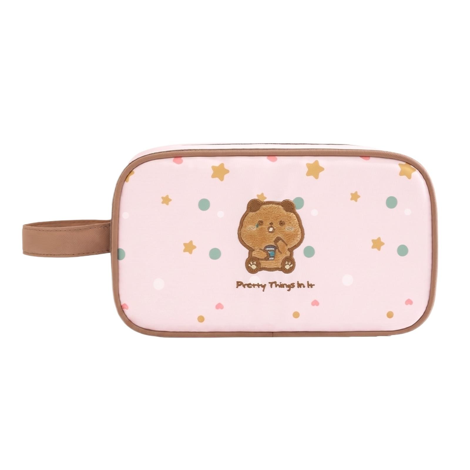 

Portable Travel Makeup Bag Handheld Cosmetic Organizer Storage Pouch with Handle Lightweight and Durable for Toiletries and Accessories one size розовый