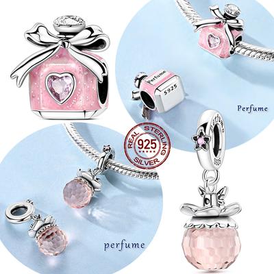 Original Real Copper Charm Bead Pink Bow Perfume Bead Pendant Fit Original Bracelet For Women Diy Jewelry Gift