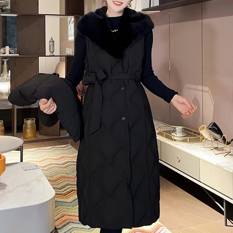 Mărimi Mari L-7XL Palton de Iarnă la Modă pentru Femei Parka Lungă cu Glugă din Blană Faux Jachete Groase Largi pentru Femei cu Centură