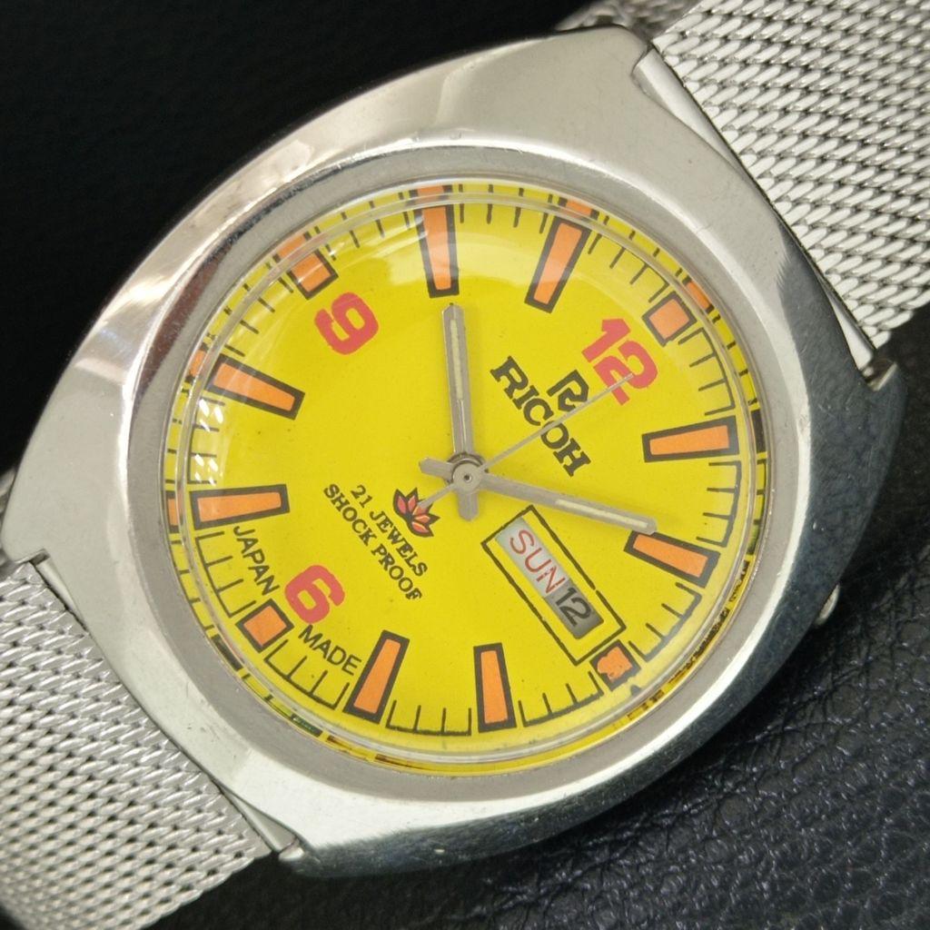 

VINTAGE RICOH R31 AUTOMATIC JAPAN MENS YELLOW COLOR DIAL WATCH a707740-1