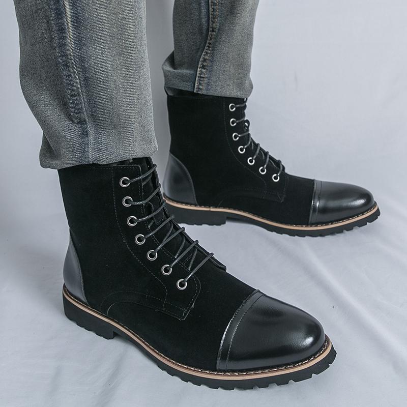 Men Motorcycle Casual Black Outdoor Retro Green Hiking Shoes High Boots Street Style Cool Boots Large Size