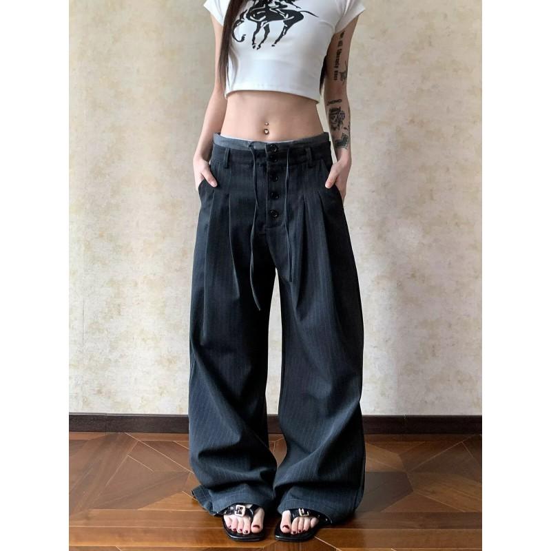 Mens Womens Relaxed Fit Straight Leg Trousers Cotton Blend Striped Casual Pants Lightweight