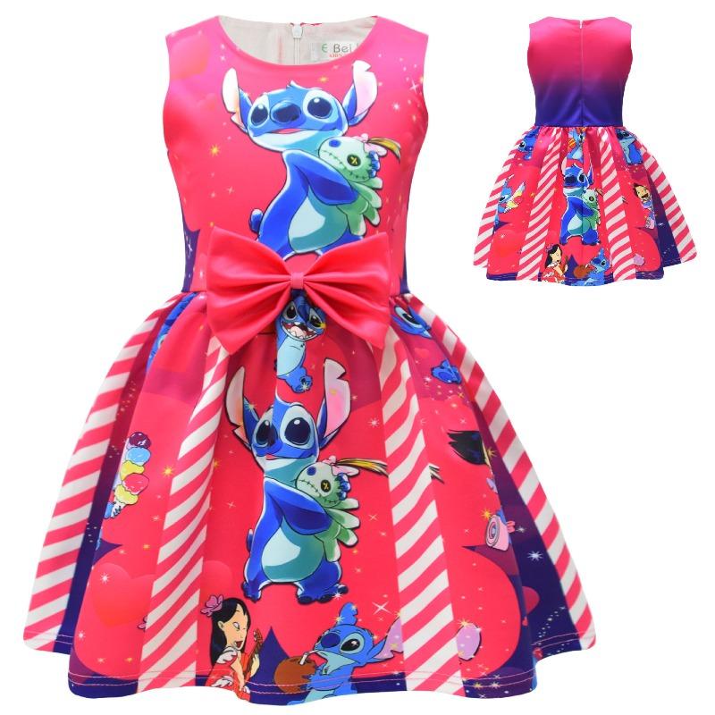 Disney Stitch Cosplay Animation Sleeveless Vest Dress Children's Bow Party Dress Skirt
