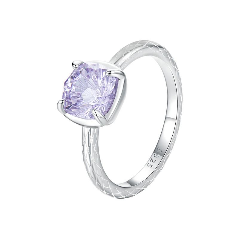 BAMOER 925 Sterling Silver Sparkling Square Gemstone Ring for Women White Gold Plated Pattern Ring Fine Jewelry Gift BSR573