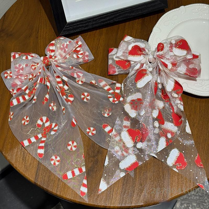 Weihnachtsstoff Haarspange, Schleife mit Weihnachtsmannmütze, Haarspangen mit Schleife, Feiertags-Haaraccessoire für Frauen & Mädchen, Weihnachtsfeier-Dekoration