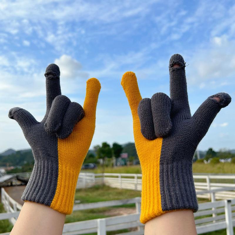 Touchscreen Gloves Korean Style Color Block Fingerless Cute Knitted Fleece Lined Thick Warm Winter Windproof Gloves