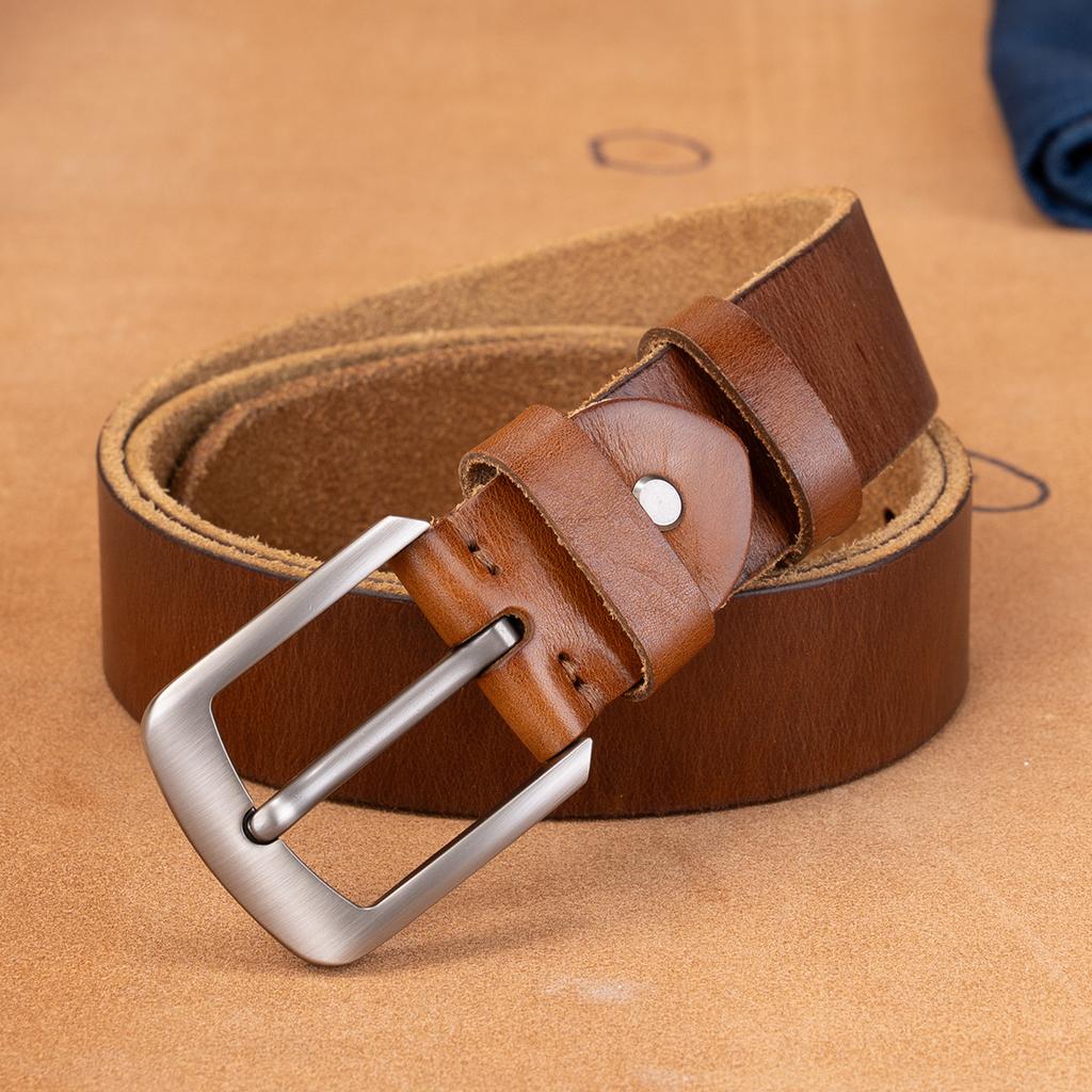 Belt Retro First Layer Cowhide Genuine Leather Versatile Tree Paste Leather Pin Buckle Belt Middle-Aged And Young Men'S Belt