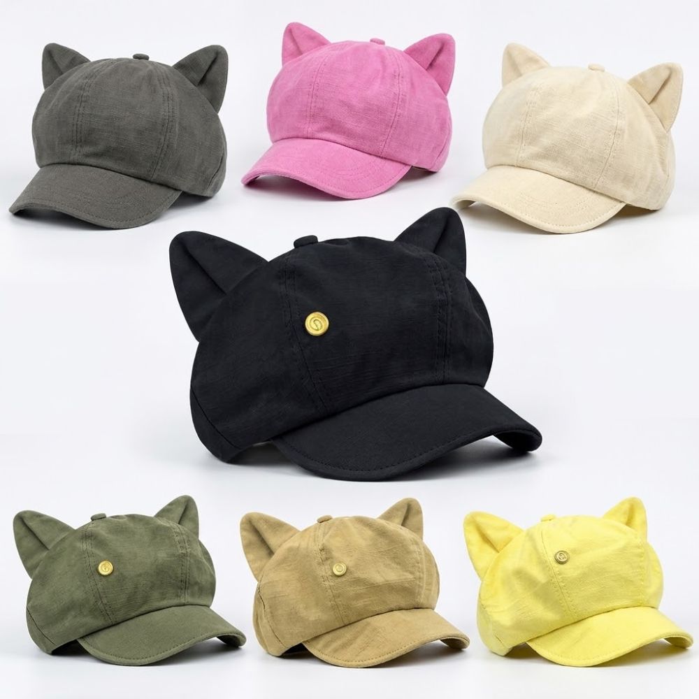Cute Cat Ears Women's Beret Japanese Style Cat Paw Pattern Newsboy Cap Anime Sweet Baseball Cap Everyday Outfits