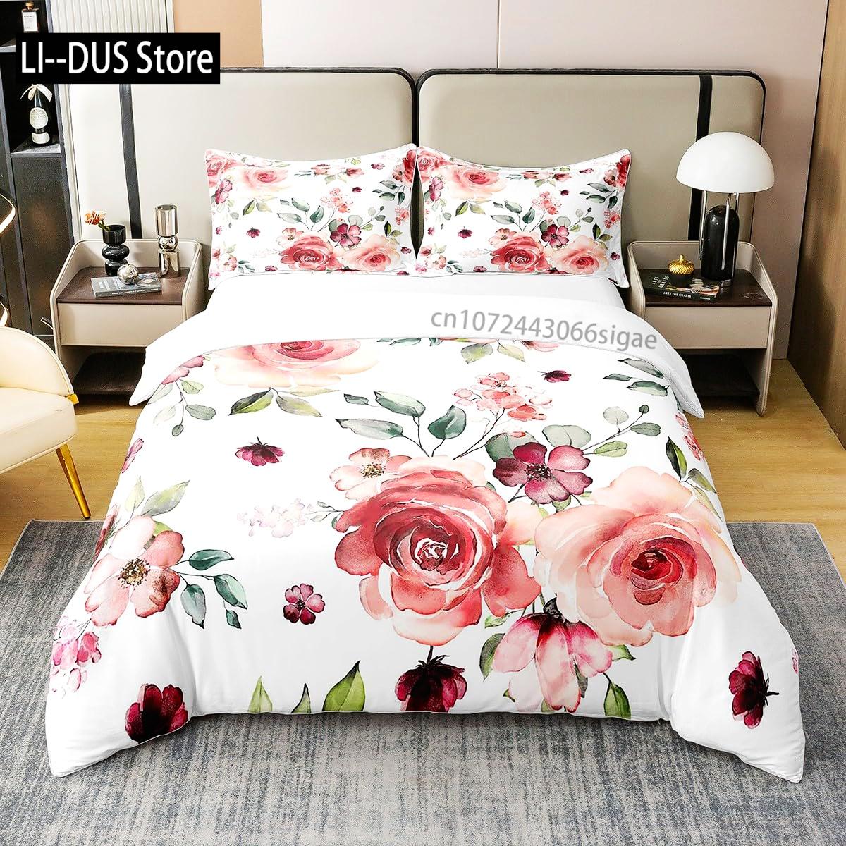 

Duvet Cover Set Queen Floral Bedding Elegant Peony Bedding Soft Comforter Cover Set with With 2 Pillowcases 3Pcs Queen Full Size EU Single(135*200cm)3pcs