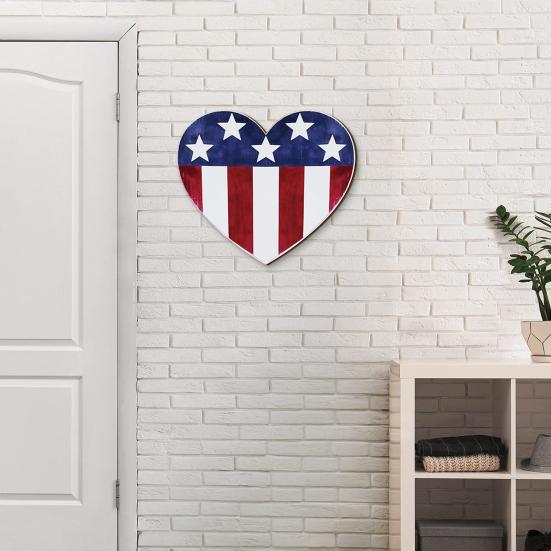 Patriotic American Flag Star Wall Sign 4th of July Independence Day Wooden Wall Door Hanger for Home Office Living Room