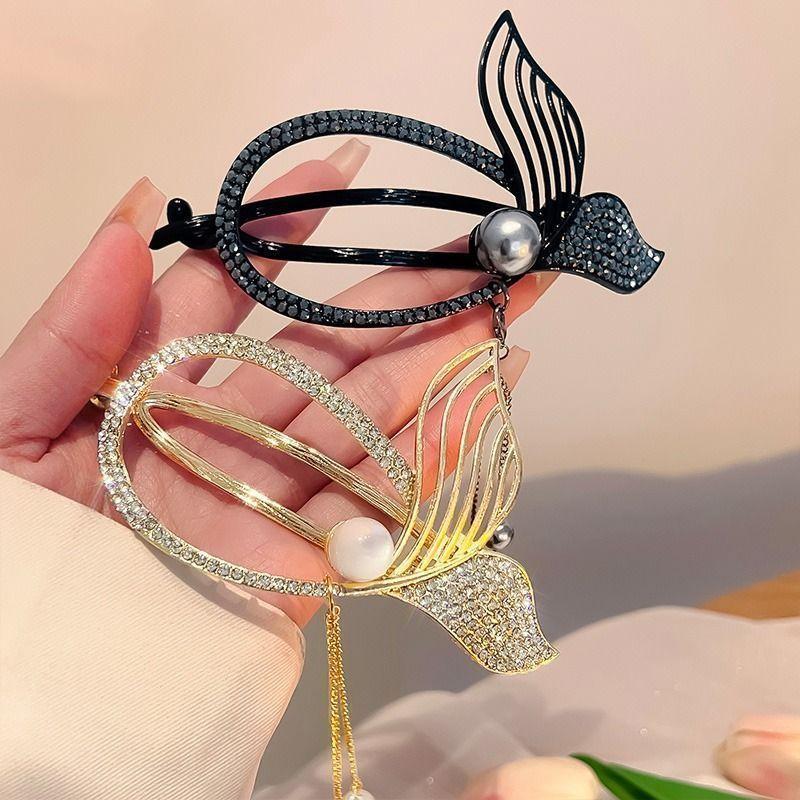 Metal Gold And Black Color Hair Clip Tassel Fixing Artifact Twist Clip Word Clip Light Luxury Horizontal Clip Hair Accessories