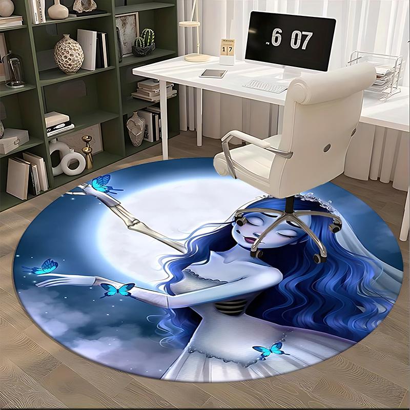 Elegant Blue Butterfly Moon Chair Mat Round Carpet for Home Decor, Office Use, Living Room, Bedroom, Gift Idea0146b