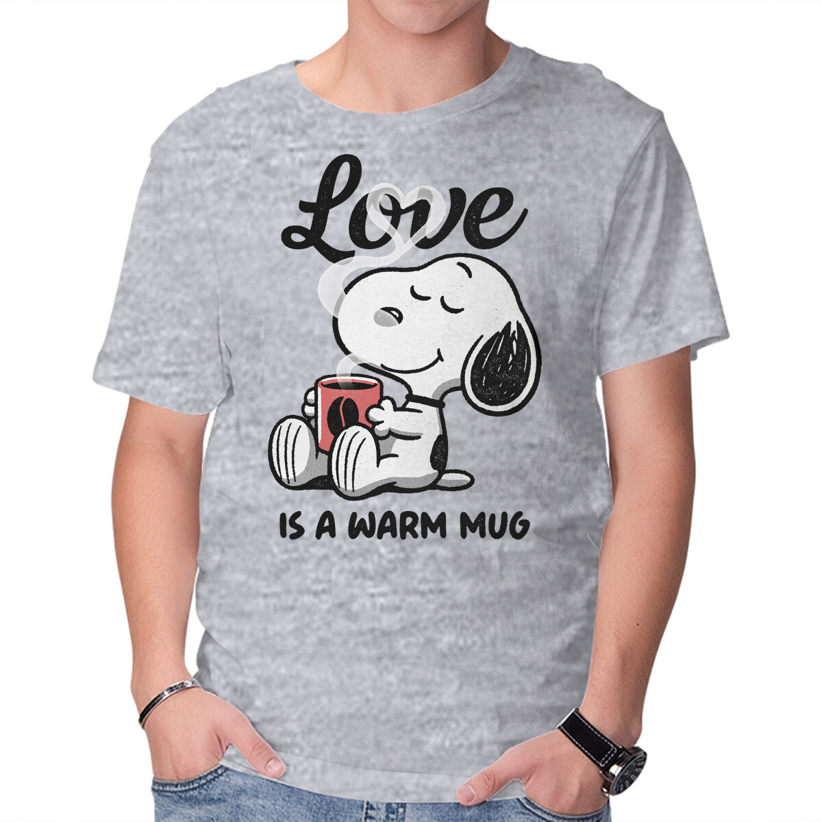 Unisex Crew Neck T-Shirt Love Is A Warm Mug Graphic Short Sleeve Casual Tee S