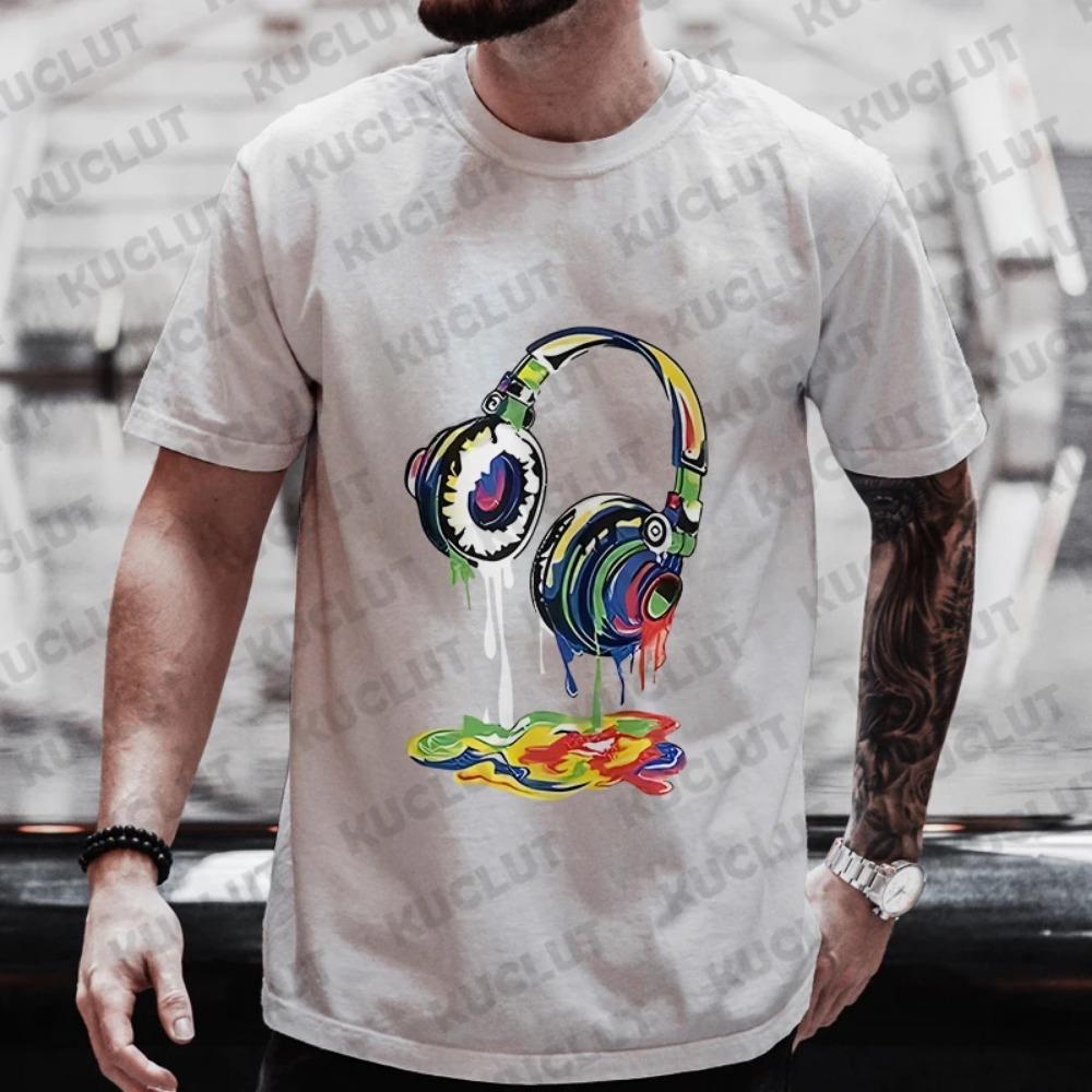 Letní pánské nadměrné oblečení Hip Hop Grafické tričko s motivem tající náhlavní soupravy Pánské ležérní pouliční oblečení Vtipná potištěná trička Cool tričko