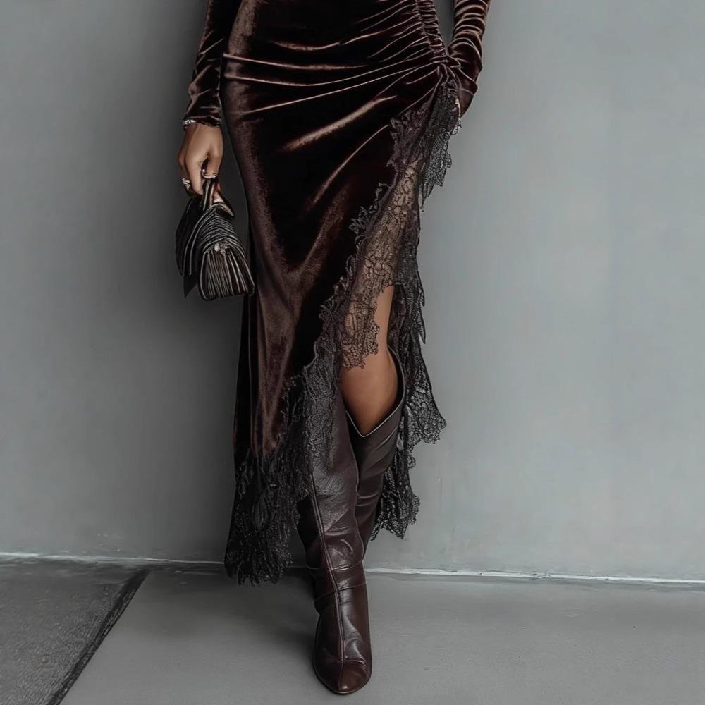 Îmbrăcăminte pentru femei Toamnă și Iarnă Rochie cu Guler Înalt din Catifea Rochie plisată mulată Decolteu pe Spate