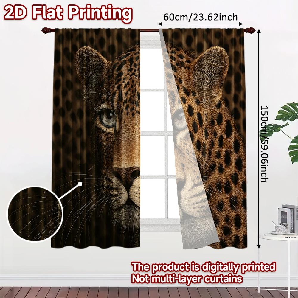 Set Of 2 Flat Printing Curtain Leopards Intense Gaze Digital Printed Polyester Drapes Party Decorations Use Indoor Outdoor