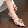 Fashion 2025 Summer Outdoor Women’s Closed Toe Slippers Crystal Bow Tie Pointed Toe Thin Heels Sandals for Fashion Daily Dress Slippers