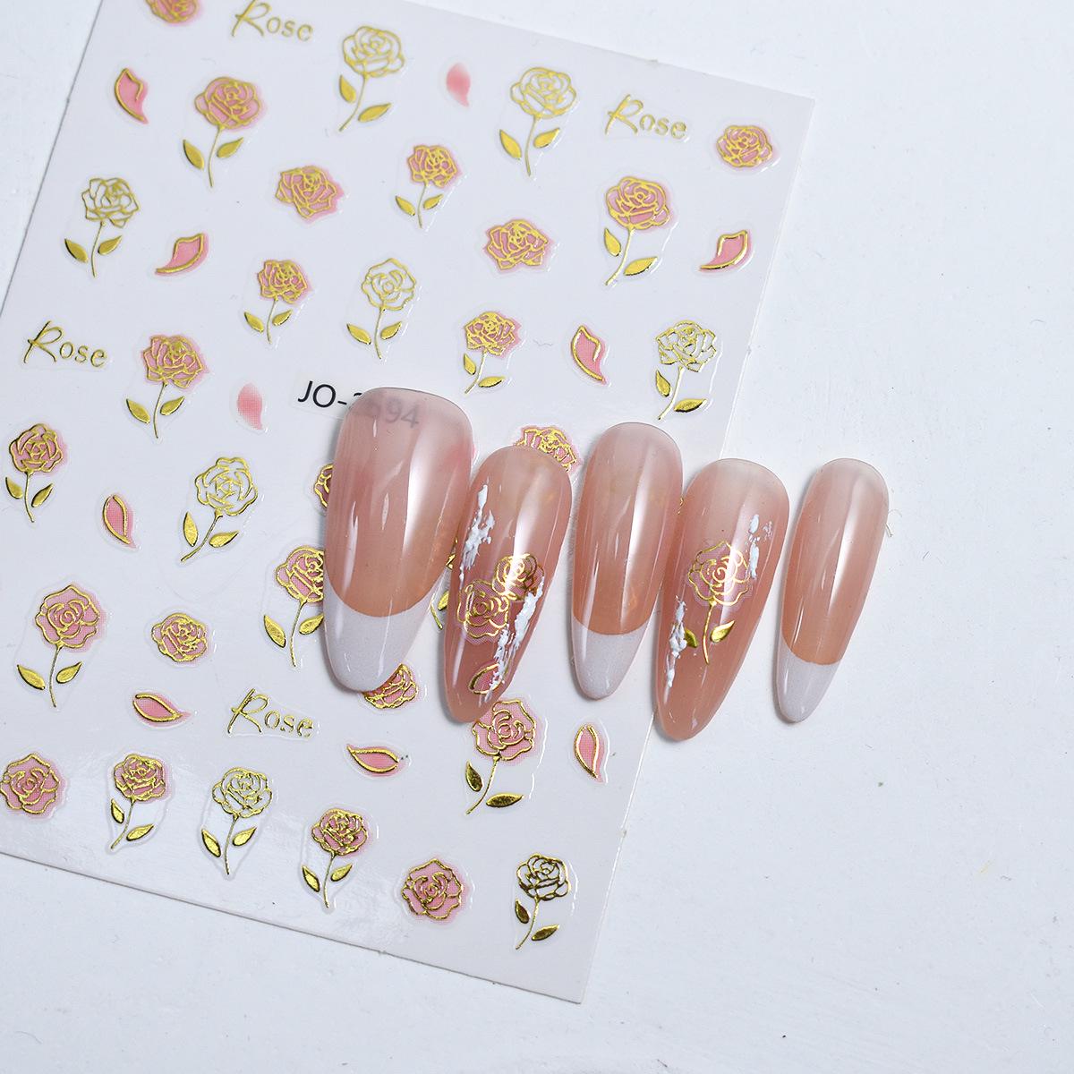 

Позолоченные акварельные наклейки для ногтей «Дикая роза» - Ретро горячее тиснение, цветочные наклейки
