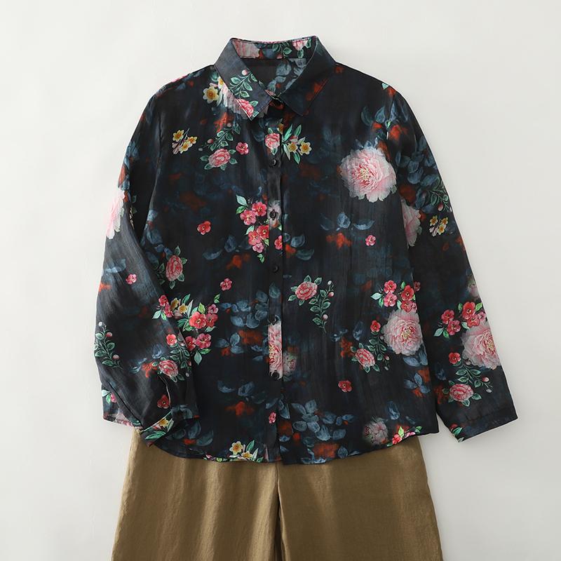 DIMANAF New Plus Size Women Floral Print Tops Shirts Tees Casual Loose Blouse Autumn Cotton Long Sleeve 2025