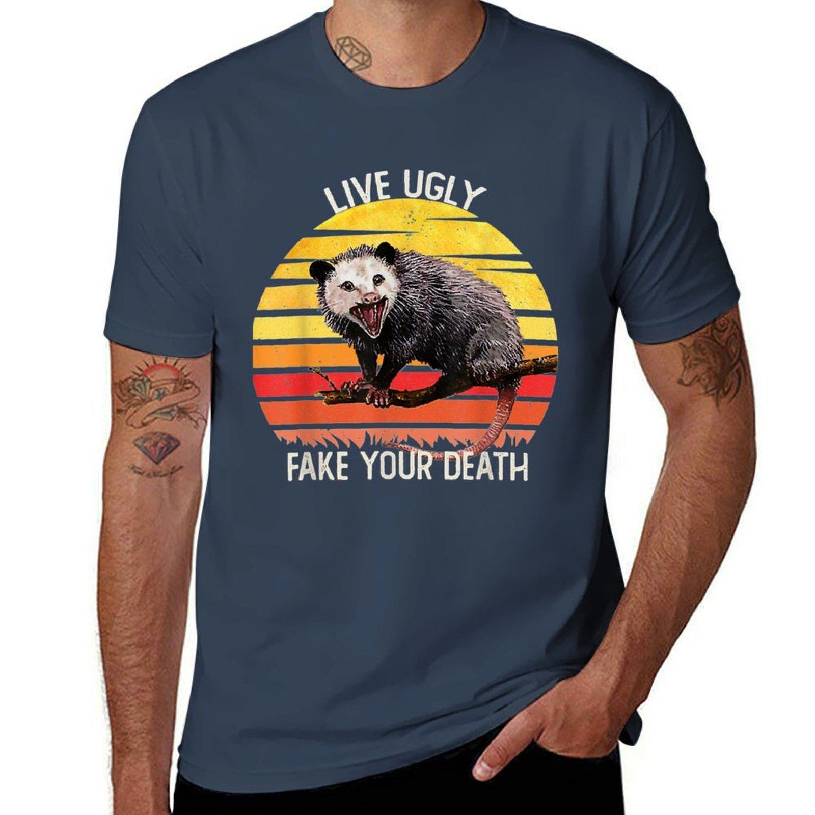 Live Ugly Fake Your Death Opossum Funny TShirt AntiPilling Casual TShirt S