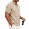Mens Summer Textured Short Sleeve Polo Shirt Business Casual Solid Lapel Top