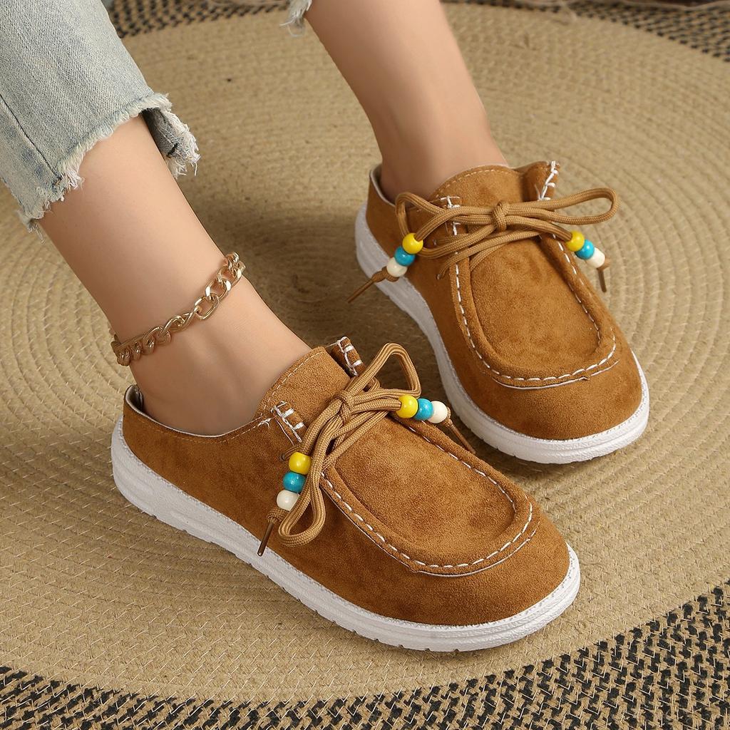 Autumn Baotou Half Slippers Women's 2025 New Plus Size Beaded Flat Casual One-Foot Slipper Slippers