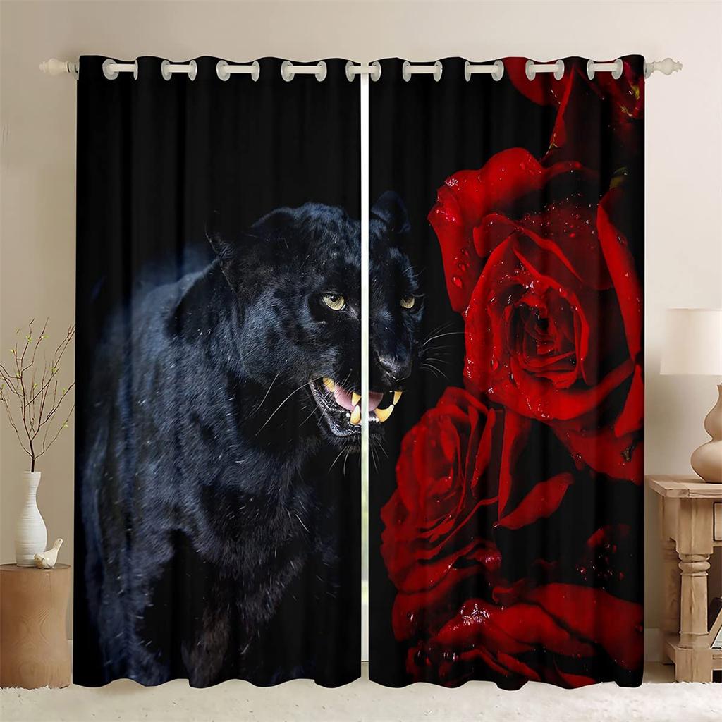 2 Piece Floral Animal Fur Creative Curtains Colorful Cute Cow Fit Living Room Luxury Bedroom Kitchen Balcony Window Decor
