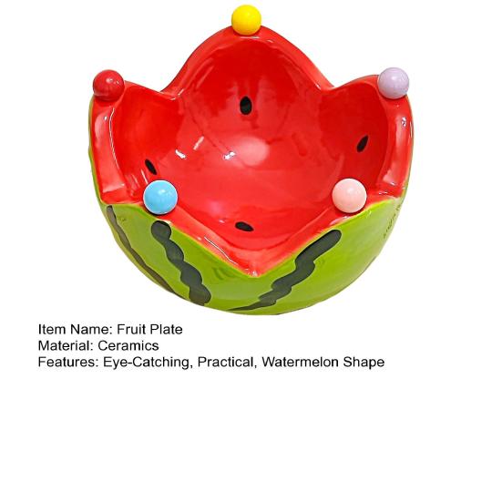 1 Set Watermelon Shape Fruit Bowl with Forks Cute Ceramic Dessert Fruit Serving Dish for Home Kitchen Dishwasher Safe Snack Bowl