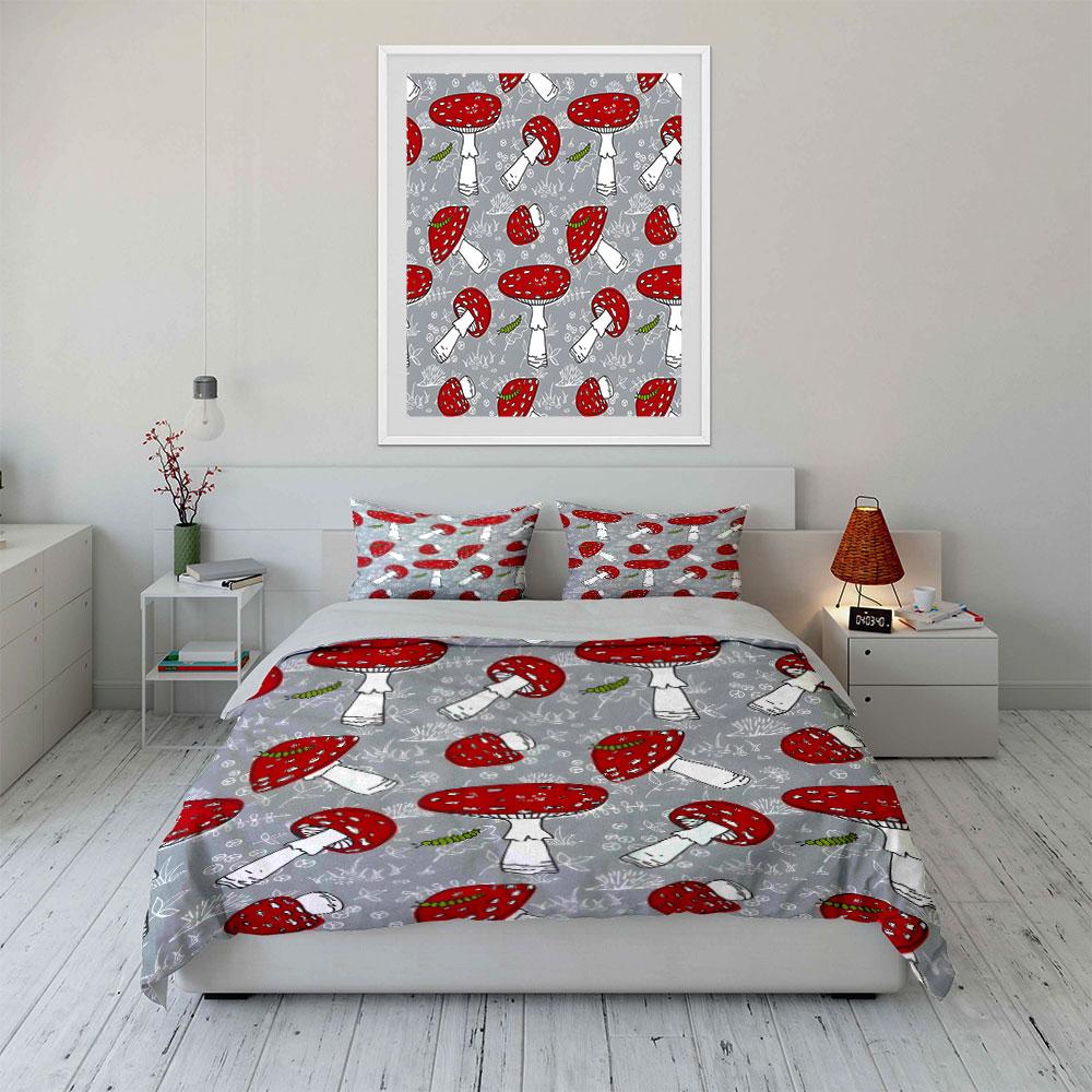 Red And White Mushroom Pattern Background Printed Duvet Cover Set1 Duvet Cover+2 Pillowcasemulti Size Bedroom Bedding Decor