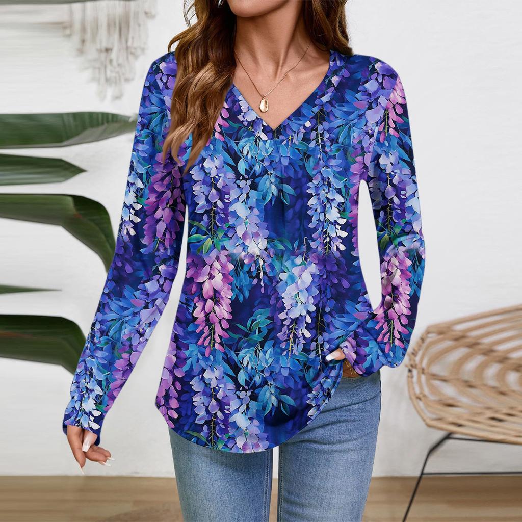 Women Long Sleeve Tops Dressy Casual V Neck Tshirts Basics Tee Vacation Fall Fashion Clothes