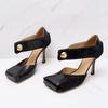 Fashion Vintage Square Toe Patchwork Leather Women Pumps Fashion Spring Autumn Mary Janes Horsehair Stiletto High Heels Party Prom Shoes