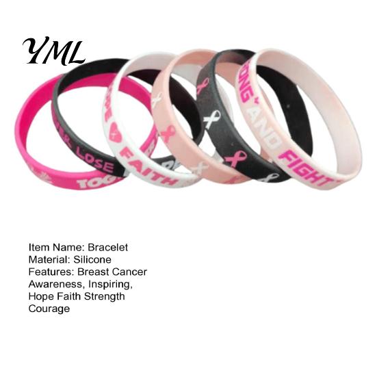 Inspirational Ribbon Bracelets for Support 6 Pcs Breast Cancer Awareness Women, Pink Bracelet Month Silicone Wristbands, Hope Faith Strength