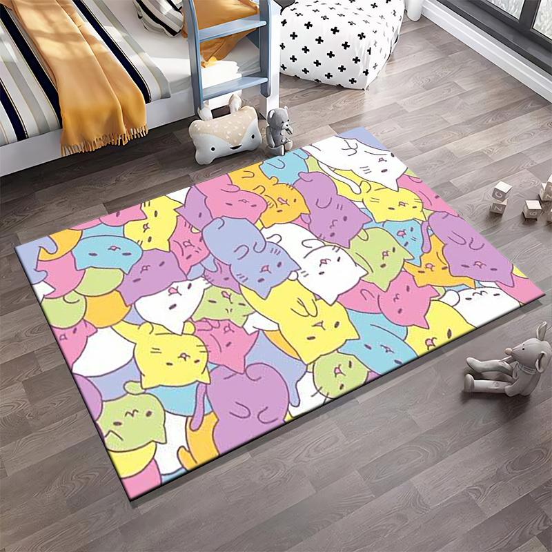 Adorable Multicolored Cartoon Cats Pattern Carpet - Pastel Animal Design Home Decor Suitable for Use As an Anti-slip for Room and Bedroom Sofas