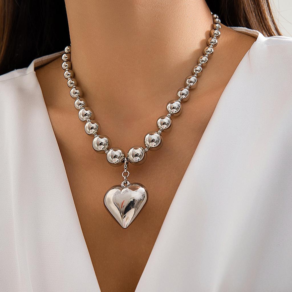 Personalized Cyberstyle Multi-layer Round Bead Peach Heart Necklace