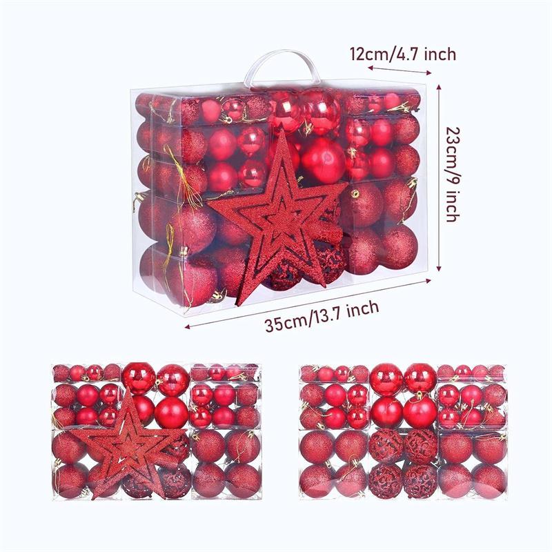 101Pcs Christmas Balls Christmas Tree Ornaments Top Star Xmas Hanging Tree Pendants Home Party Xmas Tree Decor New Year Gifts