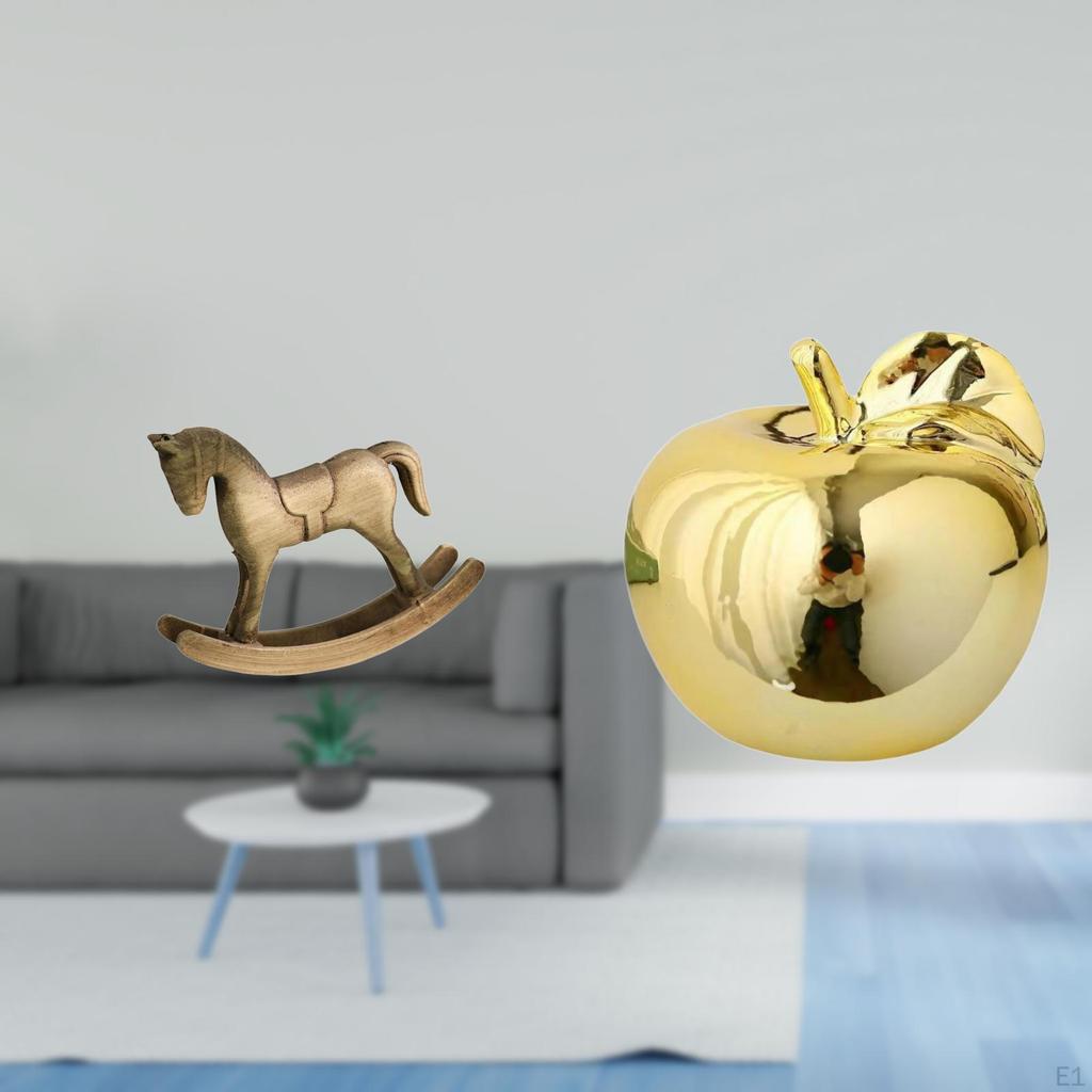 Rustic Wooden Rocking Horse And Ceramic Fruit Sculpture Figurine Ornament for Home Decor Countertop