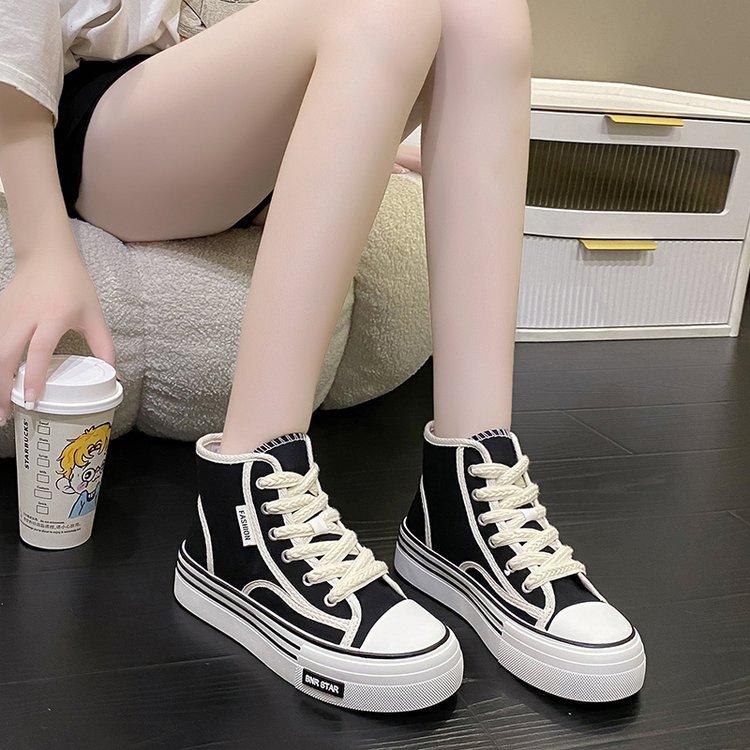 22 nieuwe INS trendy schoenen canvas dikke zool verhogende studentenschoenen middenhoge riem