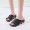 Round head retro solid color women's sandals hollowed out sewn wedges comfortable large size sandals mother shoes