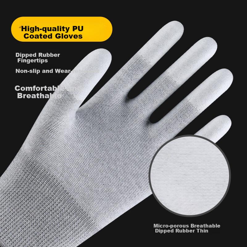 Maozheng Dipped Work Gloves, 10 Pairs, Carbon Fiber Coated Finger Anti-Static Non-Slip Lightweight Breathable for Work, Thin Style 9#
