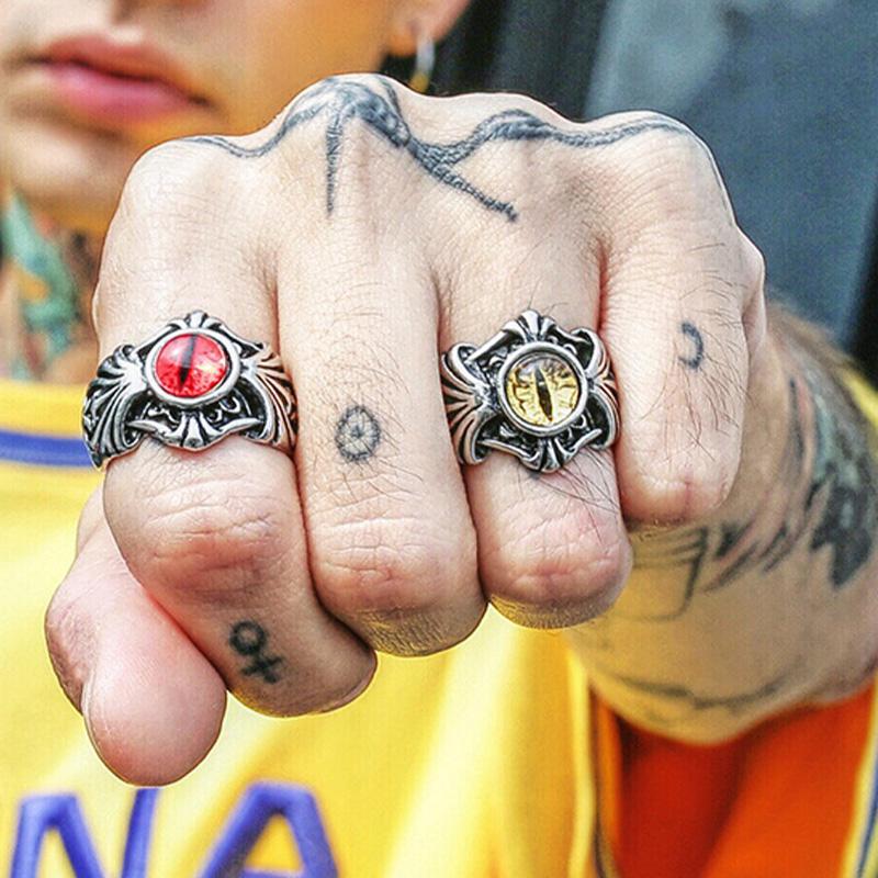 Retro Vines Evil Eye Ring For Men Punk Gothic Rock Hiphop Designer Open Ring Handmade Zircon Bikers Accessories Unisex Gift
