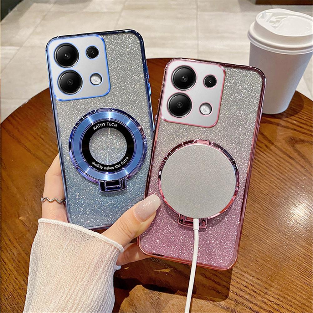 Plating Glitter Magnetic Stand Phone Case For Honor X6 X6S X7 X7A X8 X8A X8B X9 X9A Soft Silicone Shockproof Clear Bumper Cover
