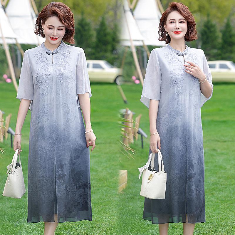

Elegant Chiffon Summer Dress for Mothers, Flattering and Comfortable, Ideal for Middle-aged and Elderly Women XXL [suitable for 105-120 jin]
