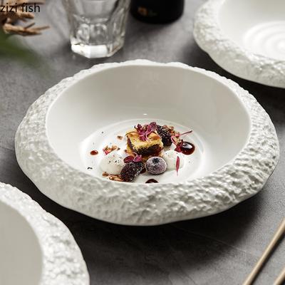 Muster-Essteller, Keramik, einfarbig, Geschirr, Suppenschüssel, Salatschüssel, Restaurant, einfache Sushi-Steakplatte, Snack-Dessert-Tablett