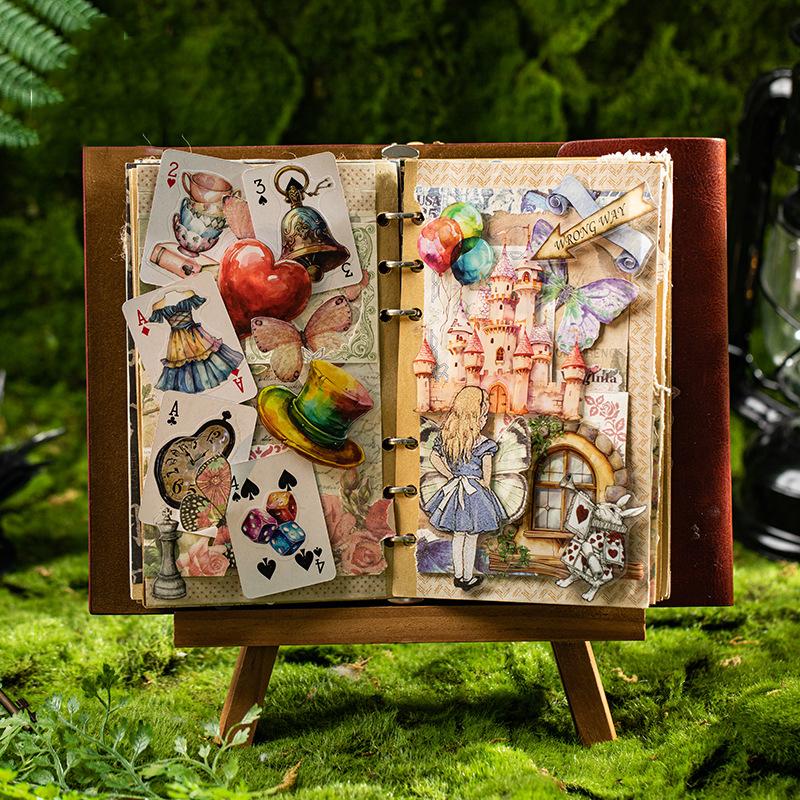 JIANWU Alice Story Series Vintage Fairy Tale Character Flower Landscaping PET Sticker Creative DIY Journal Collage Stationery