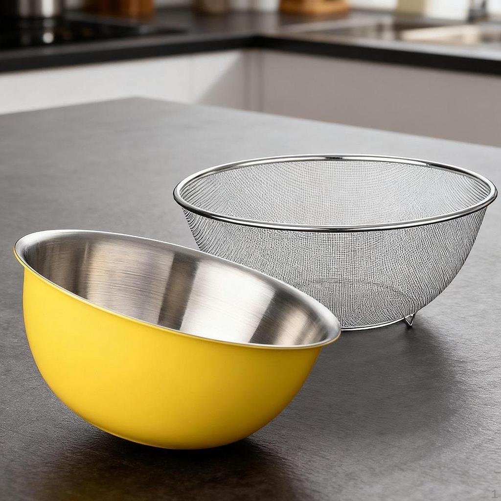 2 Pieces 304 Stainless Steel Colander, with Mixing Bowl, Drainer Basket Basin Pasta Rice