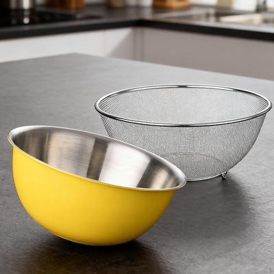 2 Pieces 304 Stainless Steel Colander, with Mixing Bowl, Drainer Basket Basin Pasta Rice