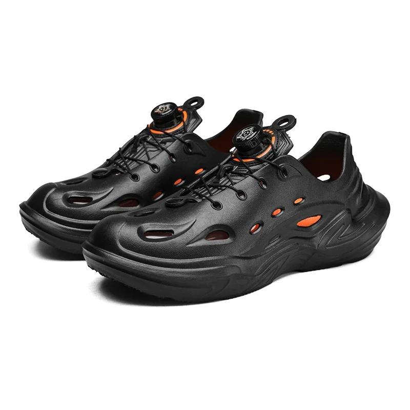 

Модная водонепроницаемая обувь для пар из ЭВА, летние мужские сандалии с пуговицами, мужские мягкие сандалии без застежек, мужские нескользящие шлепанцы для активного отдыха 38 чёрный